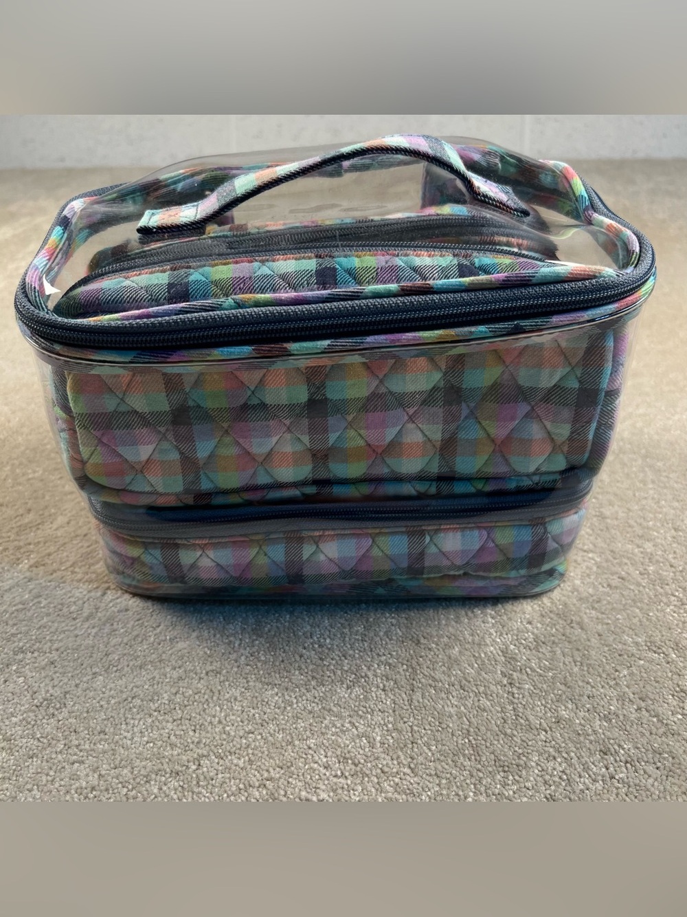 Vera Bradley Travel Cosmetic Toiletry Organizer 4 Piece Plaid NWOT